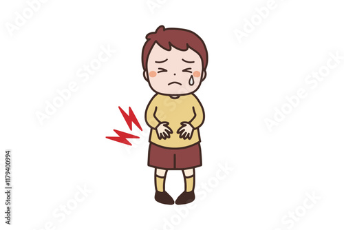 お腹が痛い男の子のイラスト素材