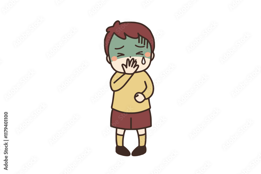 吐き気がする男の子のイラスト素材 吐き気がする男の子のイラスト素材