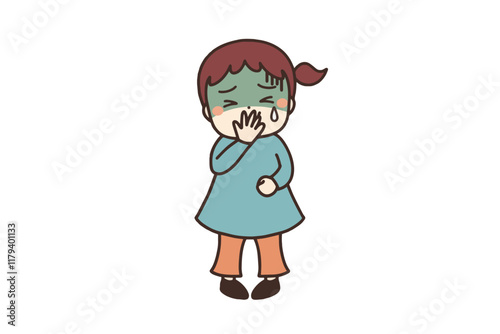 吐き気がする女の子のイラスト素材