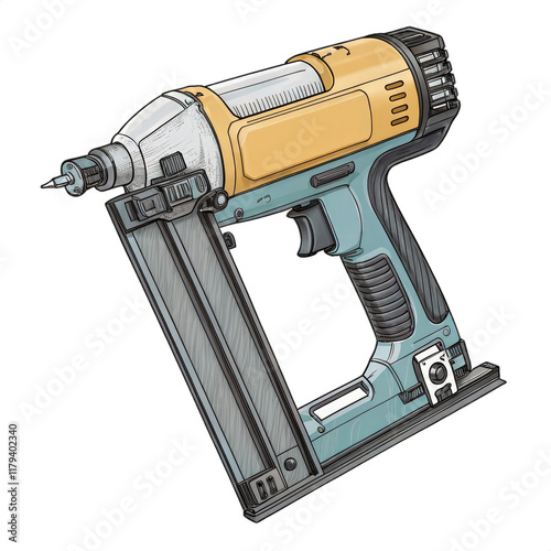 Isolated Neon Blue Pneumatic Nail Gun for Construction Works