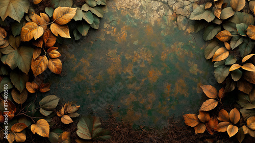 A forest floor texture, detailed leaves and soil with a natural, earthy feel.