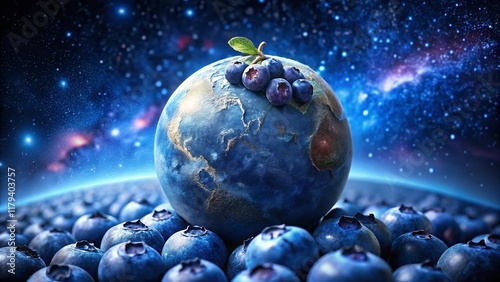 Fototapeta Naklejka Na Ścianę i Meble -  Cosmic Blueberry Planet: Ethereal Dessert Food Photography