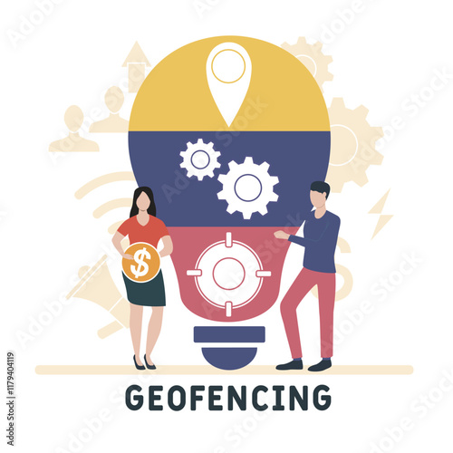 Geofencing concept. Device management. Business concept background. vector illustration concept with icons. lettering illustration with icons for web banner, flyer, landing pag