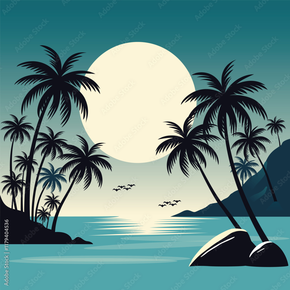 Obraz premium Beach and palm tree overview illustration vector