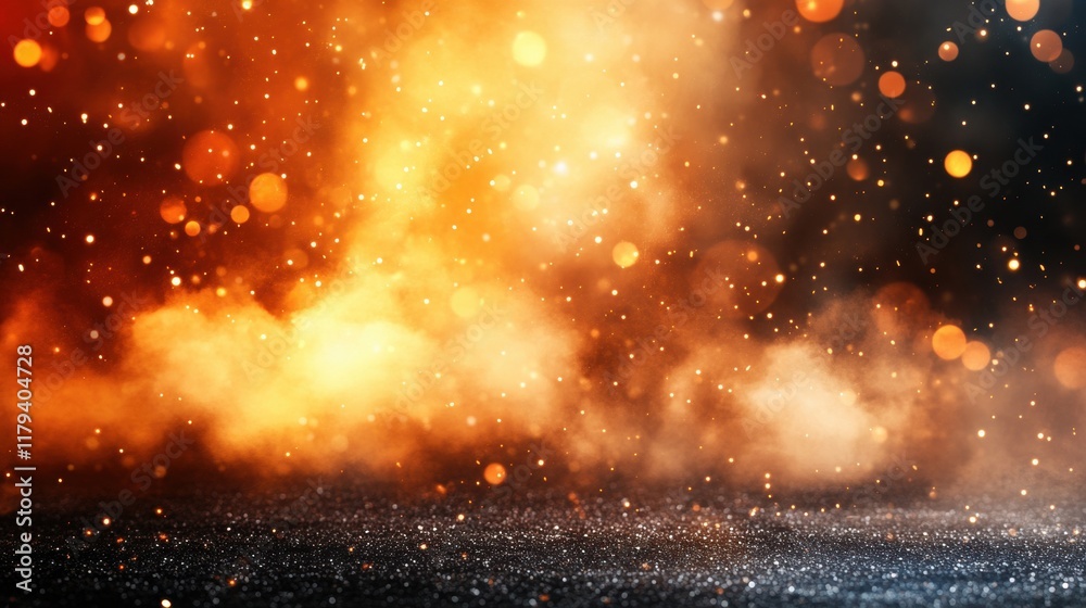 Fototapeta premium Abstract warm orange and gold glowing light particles in space