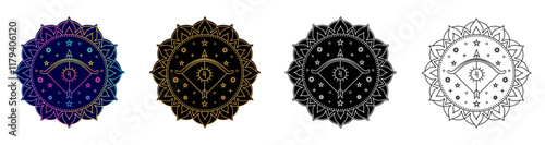 Set of Sagittarius zodiac sign  in different design variations.