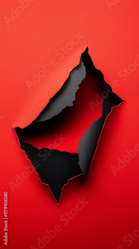 Creative torn black paper revealing vibrant red background in artistic contrast