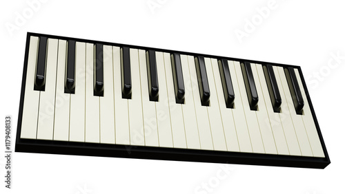 3D piano keys in realistic detail, transparent PNG format, featuring black and white keys with intricate shadows and highlights