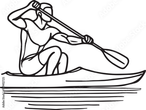 Fitness and Water Sports Vector. Canoe Rower Line Drawing on White