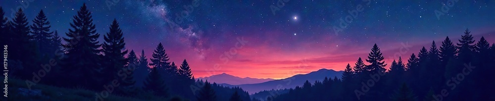 custom made wallpaper toronto digitalTowering evergreen trees against a star-filled sky at dusk, twilight, forest,