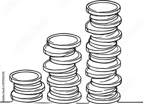 Coin Stacks Line Art- Minimalist Vector on Clean White Background