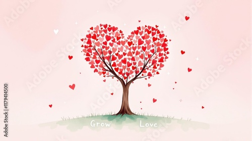 Heart-Shaped Tree with Red Leaves for Posters, Cards, Prints