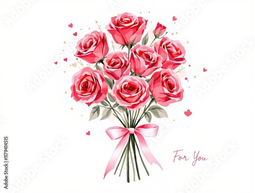 Elegant Red Roses Bouquet with Ribbon for Cards, Posters, Prints