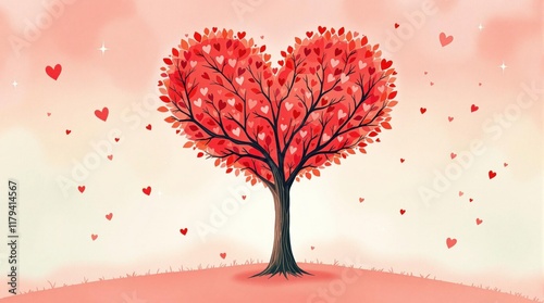 Heart-Shaped Tree with Red Leaves for Posters, Cards, Prints