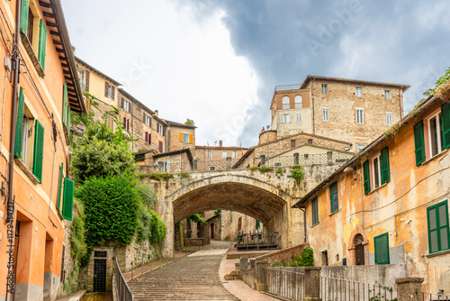 Obraz na płótnie Beautiful Cityscape of Medieval Aqueduct of Perugia, Umbria in Italy w salonie