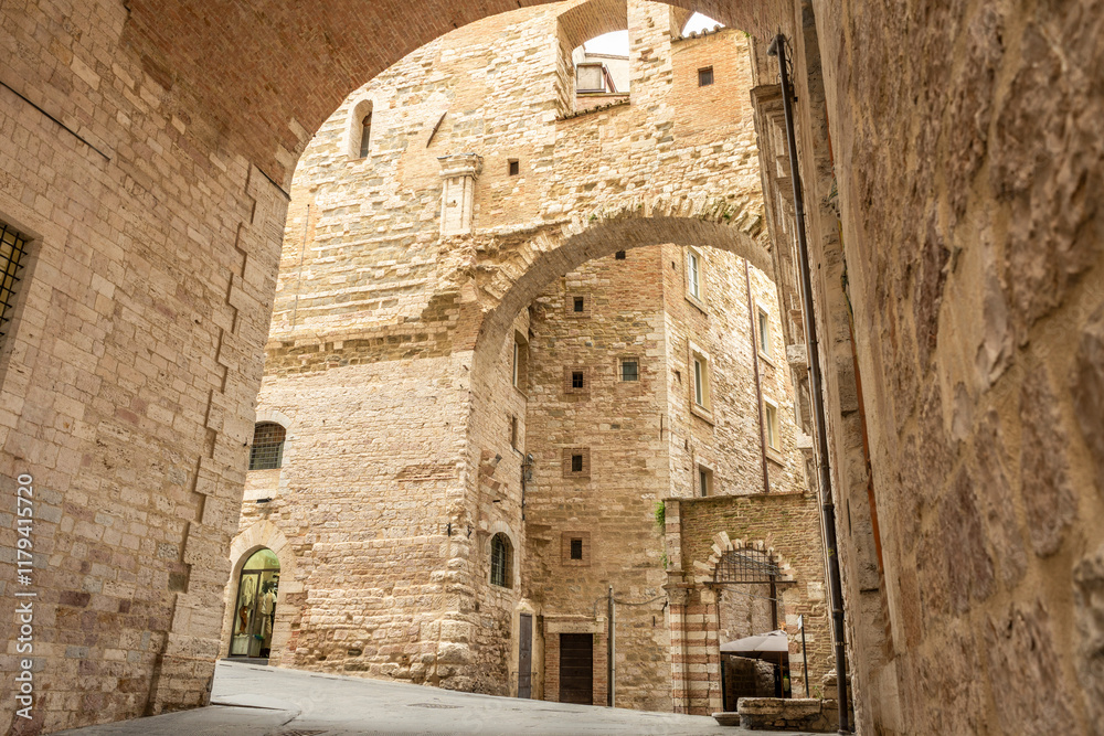 Beautiful Arch and Stone Architecture in Perugia, Umbria, Italy