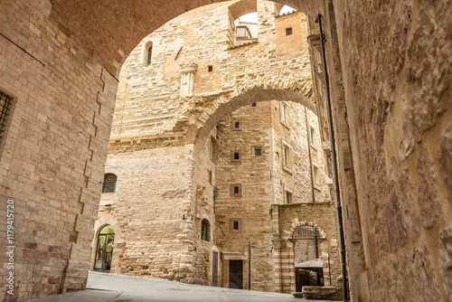 Obraz na płótnie Beautiful Arch and Stone Architecture in Perugia, Umbria, Italy w salonie