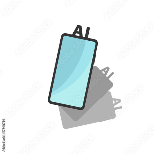 The phones are rectangular in shape with rounded corners. The front of the phone is light blue and has an A and I at the top, likely hinting at an AI theme.