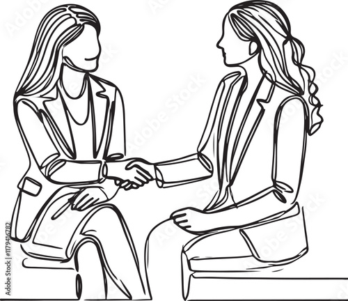 Job Interview Success Line Art of Women Handshaking in Business Setting