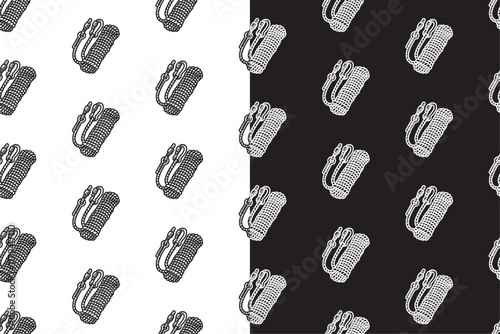 kernmantle rope with carabiner doodle seamless pattern on black white background set. engraving outdoor rope background. hank of rope hatching wallpaper. pattern background with ropes for adventure