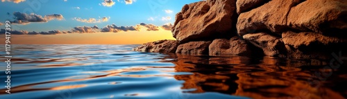 Sunset Serenity: Rocky Coastline Reflection 