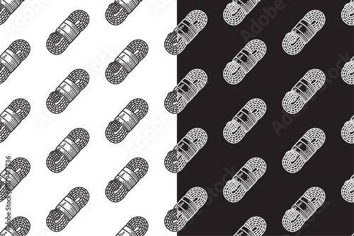 climbing rope doodle seamless pattern on black white background set. hatching outdoor rope background. hank of rope engraving wallpaper. pattern background with kernmantle for adventure