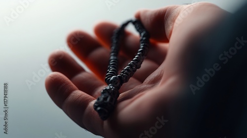 A Hand Holding Prayer Beads: A Moment of Faith and Reflection photo