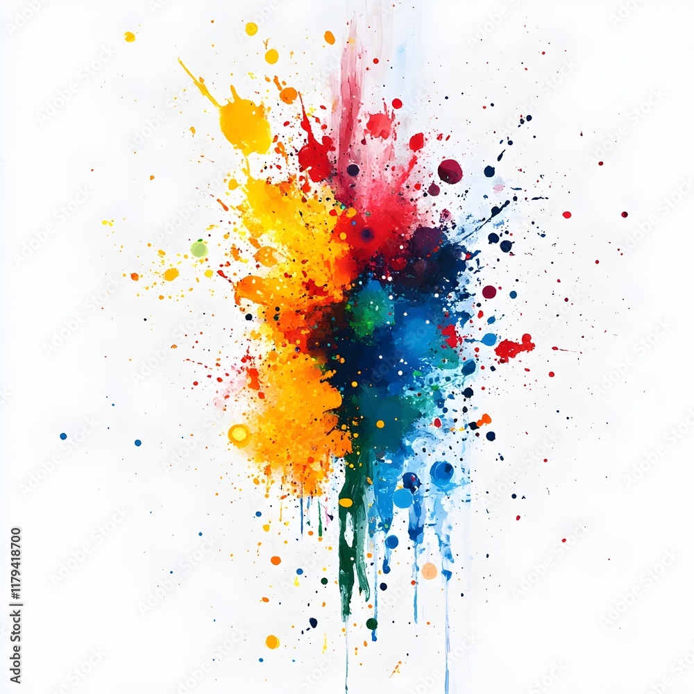 Fototapeta premium A digital background of vibrant paint splatters on a clean white canvas.