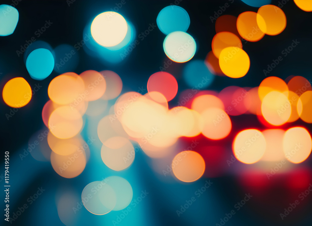 Fototapeta premium Colorful Bokeh Lights at Night Creating a Magical Urban Ambiance with Warm and Cool Hues
