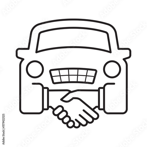 Fotografija Vector Iconic image of a car with two hands shaking hands, symbolizing a deal, cooperation or deal related to the automotive industry