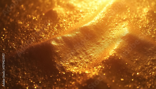 Abstract molten gold textured background with shiny flowing metallic surface and rich golden tones photo