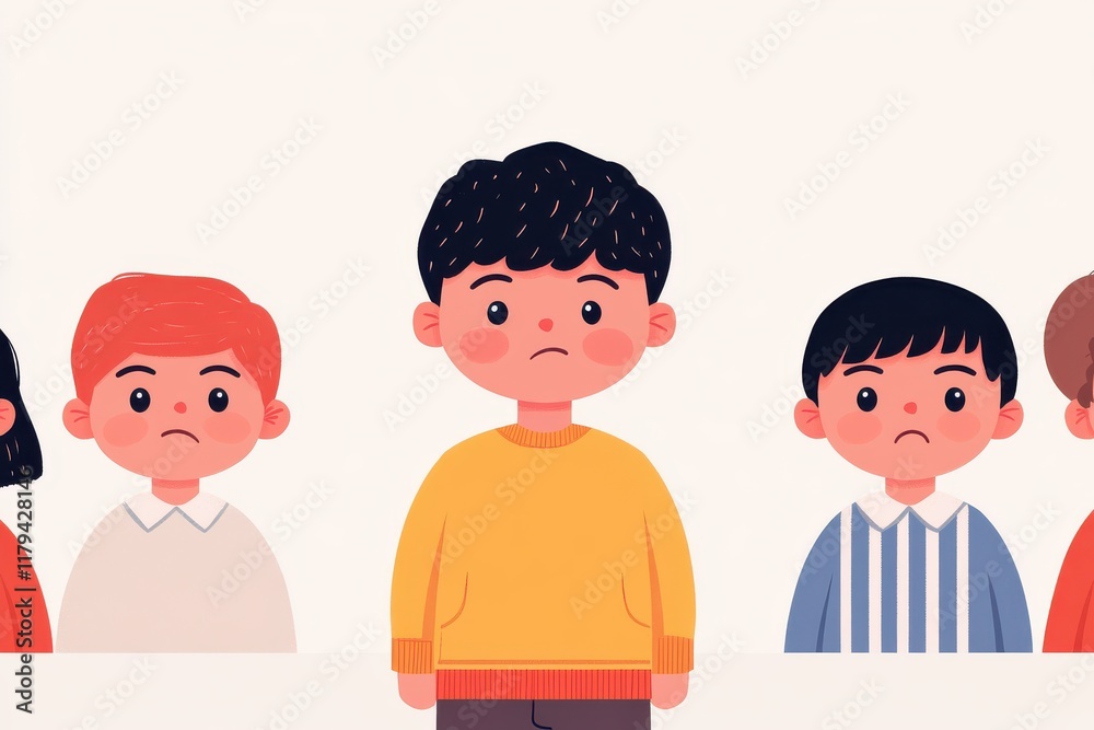Sad Children Illustration Depicting Emotions of Isolation and Concern Sad Children Illustration Depicting Emotions of Isolation and Concern