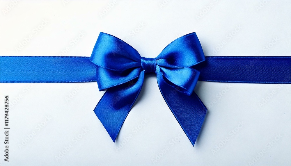 Generated image Blue satin ribbon with bow on white background, top view Generated image Blue satin ribbon with bow on white background, top view