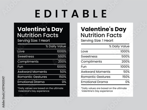Editable Valentine's Day Nutrition Facts Label Template