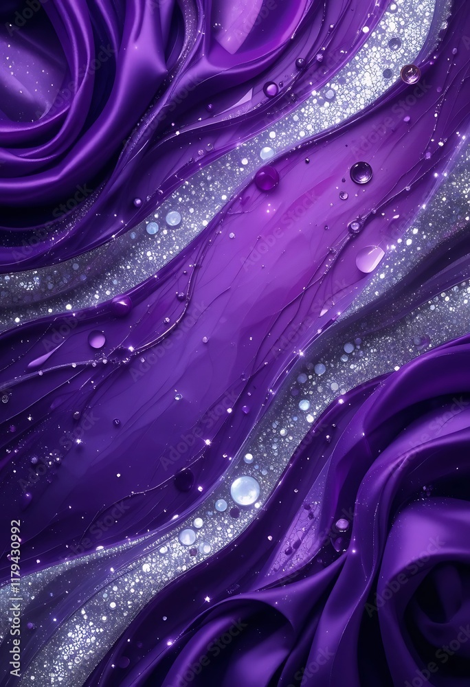 Purple Silk Drapery With Silver Glitter And Bubbles