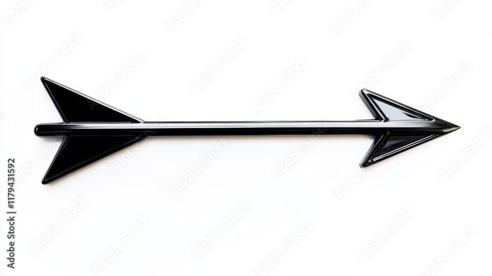 Thin black metal arrow pointing right, centered on a plain white background
