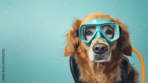 Adventurous Dog Wearing Scuba Gear Ready for an Underwater Exploration in a Whimsical and Playful Ocean Adventure Setting