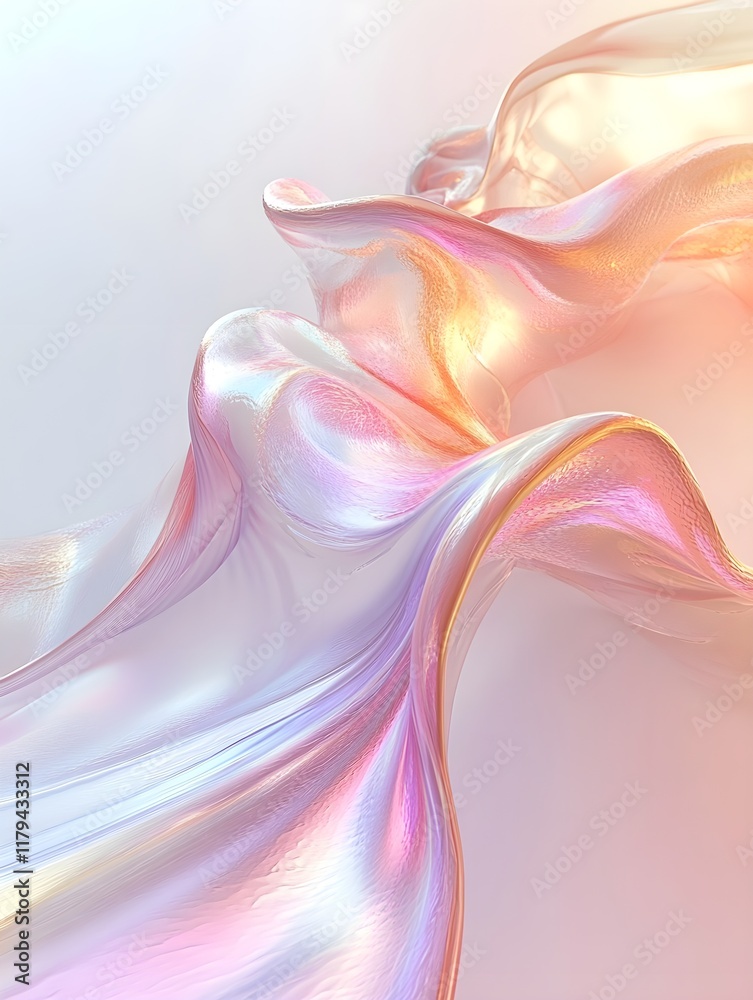 Obraz premium A dynamic digital wave in soft pastels moving diagonally across a white canvas.
