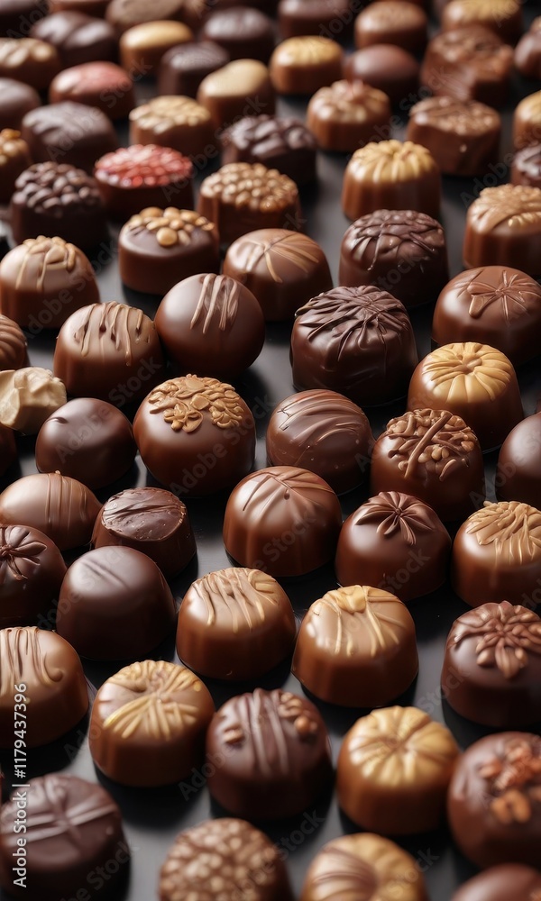 Assorted gourmet chocolate pralines, close-up , rich, caramel Assorted gourmet chocolate pralines, close-up , rich, caramel