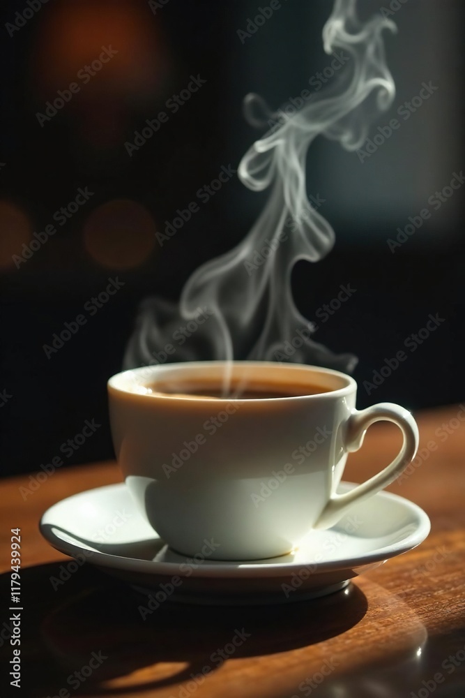 Fragrant steam rises from the top of a coffee cup, aroma, rising steam Fragrant steam rises from the top of a coffee cup, aroma, rising steam