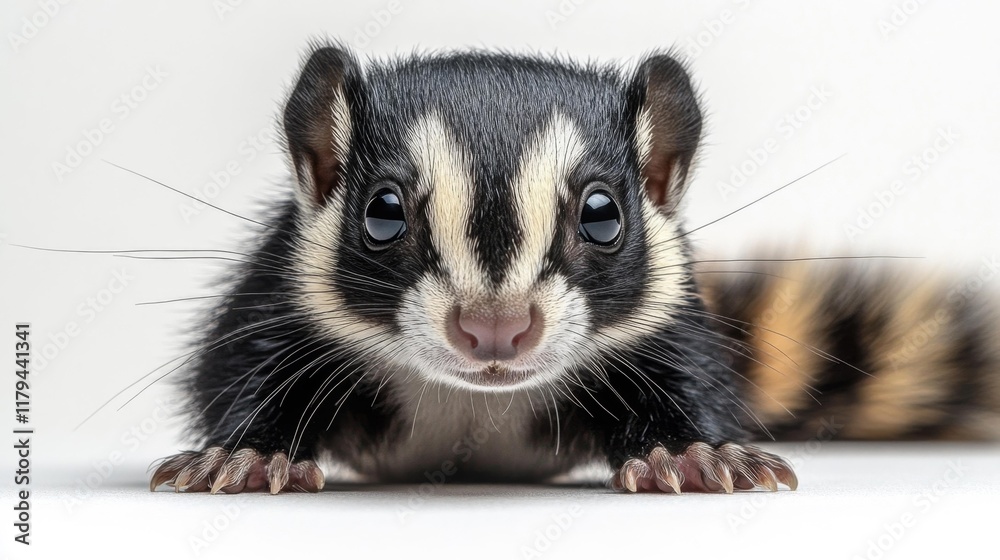Close-Up of a Skunk with Striking Markings. Generative AI Close-Up of a Skunk with Striking Markings. Generative AI