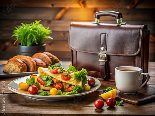 Delicious Business Lunch:  Briefcase & Gourmet Food Photography photo