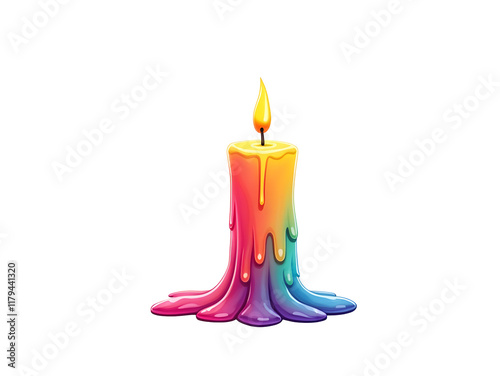 A vibrant rainbow candle melts, its colors dripping down in a mesmerizing spectacle of light and warmth., cut out,transparent background photo