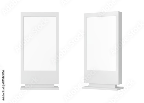Advertise outdoor retail stand display, realistic mockup of lightbox, vector information box. Lightbox stand mock up with display in frame, 3D advertise billboard screen or POS stand and light box