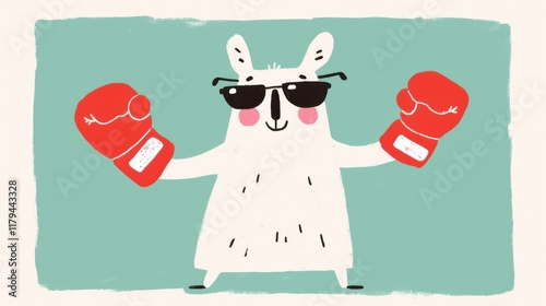 Jolly Whimsical of a Kangaroo Cartoon Character Wearing Trendy Sunglasses and Red Boxing Gloves Showing a Playful Energetic and Adventurous Personality photo