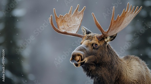 Close-Up Portrait of a Moose in Snowy Forest. Generative AI photo