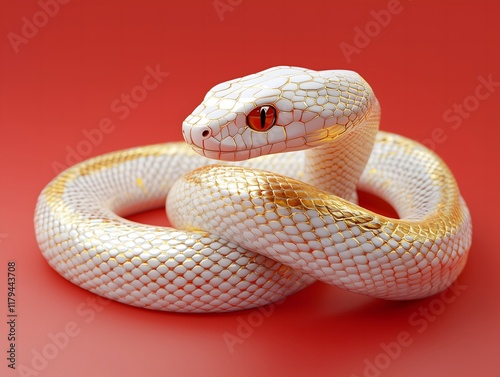 white and gold snake in the red background, year of the snake	