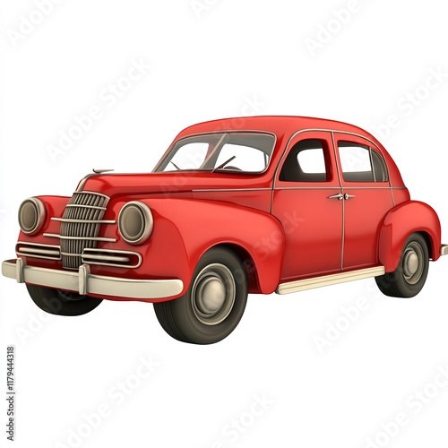 Red car png vintage model 3d illustration Cartoon style