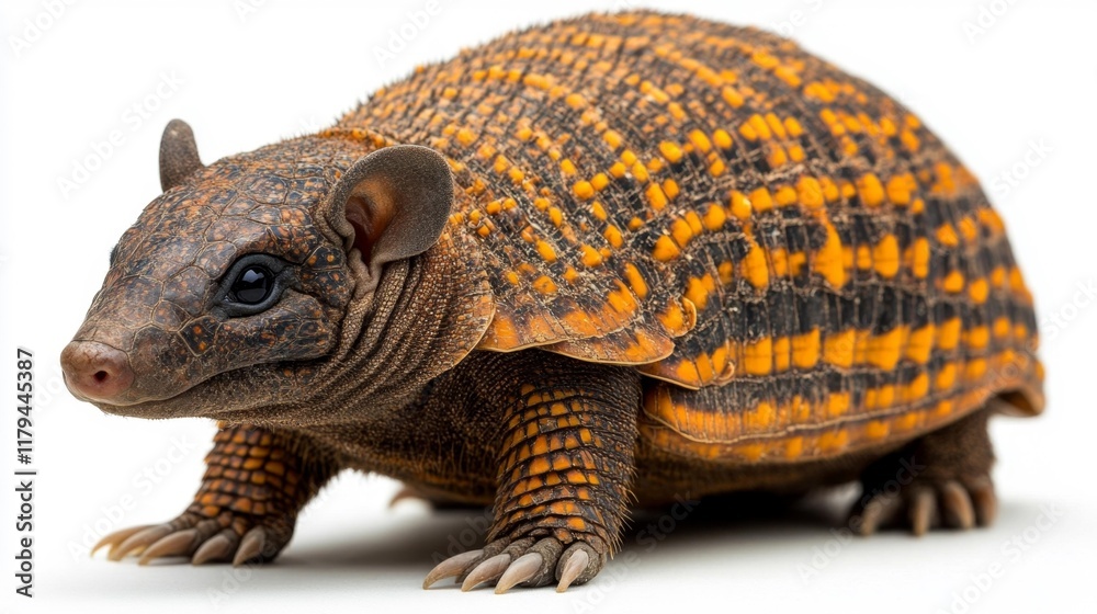 Fototapeta premium Armadillo with Orange and Black Shell on White Background. Generative AI