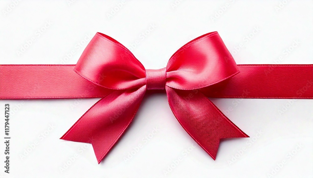 Fototapeta premium Fuchsia Gift Ribbon with a Bow on a white Background. Festive Template for Holidays and Celebrations